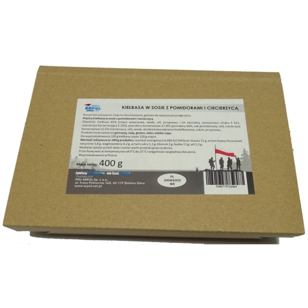 Posiłek wojskowy WP Kiełbasa w sosie z pomidorami i ciecierzycą 400g